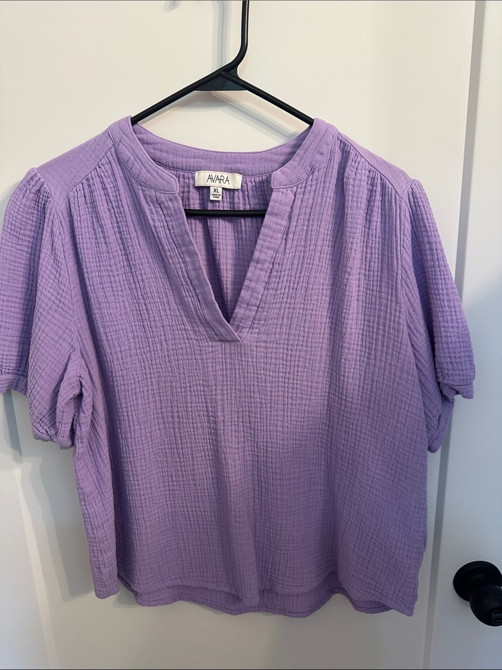 AVARA Lavender Textured V-Neck Gauze Women's Top